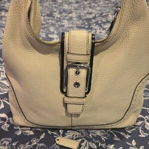 Coach Cream Pebbled Leather Shoulder Bag with Buckle
